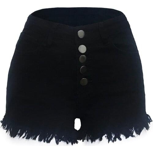 HUAN BEAUTY 2020 New Sexy Stretch Black Beard High Waist Button Fly Denim Shorts Women Casual Jeans Irregular Shorts HBP91