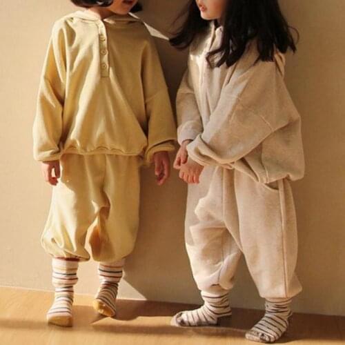 Ins Children Girls Sweatshirt Sets 2021 Spring And Autumn Cotton Clothes Sets For Boys 2pcs Casual Tops With Hooded 2-6y Outfits