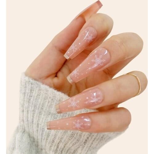 Artificial Nails With Glue Long Ballet Nude Snowflake French Wearing Manicure Finished Removable Fake Nail Nail Patch TN