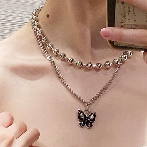 Cool Butterfly Skull Pattern Metal Pendant Necklace For Women Girl Harajuku Vintage Punk Animal Gothic Choker Necklace Jewelry