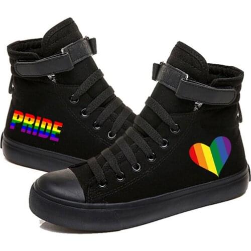 Hot Droshipping Rainbow Stripe LGBT Pride Print Casual College Style Shoes High-Top Shoes Sneaker