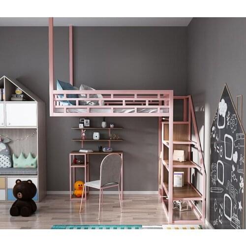 Multi-functional hanging wall hanging type iron work elevated bed apartment space saving iron bed frame