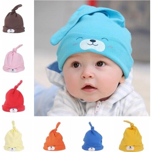 Fashion Handmade Knotted Toddler Breathable Warm Cotton Hats Cute Cartoon Pattern Infant Nightcap Children Headwear Photo Props