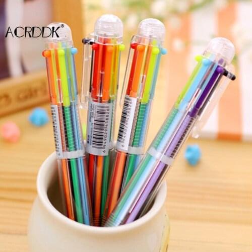 Novelty Multicolor Ballpoint Pen Stationery Press 6 Color Oil Pen for Office School Students FC