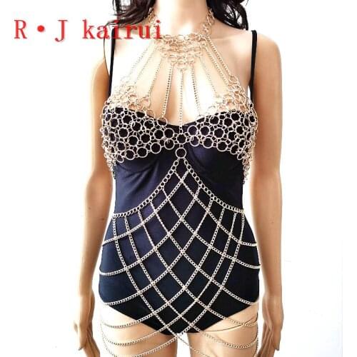 New RJBY03 Fashion Women Gold Rings Layers Top Bra Body Chains Body Costume Jewelry 3 Colors