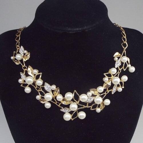 New Fashion Bridal Jewelry Crystal Simulation Pearl Branch Leaf Necklace Jewellery For Women Wedding Party Necklaces 2021