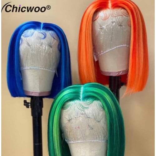 Green Blue Bob Colored Human Hair Wigs For Women Brazilian Blonde Pink Highlight Bob Wig Lace Front Human Hair Wig Preplucked