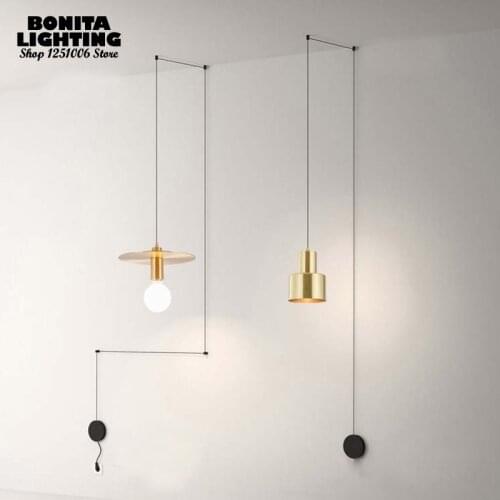 DIY surface mounted long wire hooks small pendant lamp with plug switch minimalist bedside hanging lights fishing droplight