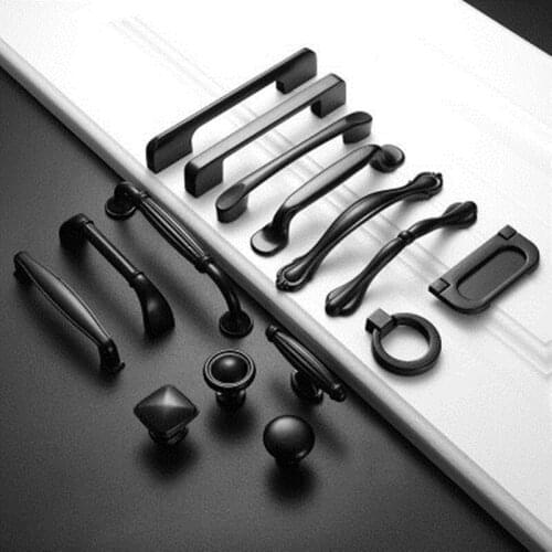 Zinc Alloy Black Cabinet Handles American style Kitchen Cupboard Door Pulls Drawer Knobs Fashion Furniture Handle Hardware