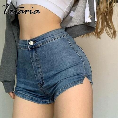 Sexy Booty Shorts Female Jeans Short Shorts for Womens Baimuda Summer 2021 Black High Wiast Skinny Split Fork Denim Capri Pants