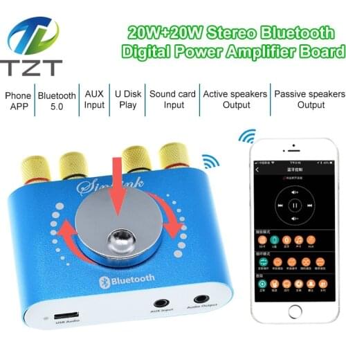Sinilink Bluetooth 5.0 10W/15W/20W Stereo Power Amplifier Board Mobile Control APP 12V/24V High Power Digital Amplifier Module