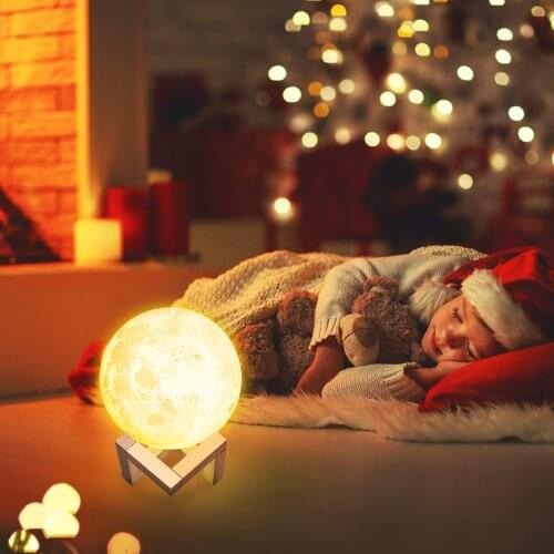 LED 3D Moon Lamp Night Light 16 Colors Star Moon Light with Wood Stand Remote Touch Control USB Rechargeable Gift for Baby