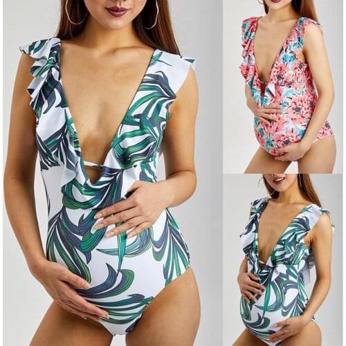 Maternity Tankini Women Strappy Print Swimsuit Halter Pregnant Lady One Piece Swimwear Beachwear
