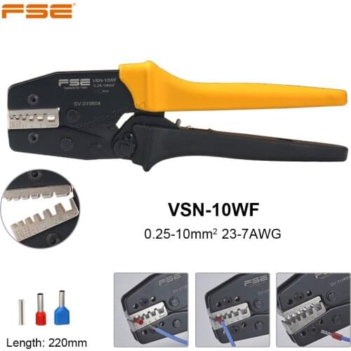 VSN-10WF Crimping Pliers 0.25-10mm2 23-7AWG Tube Bootlace Terminals Ferrules Wire Stripper Electrican Crimping Hand Tools
