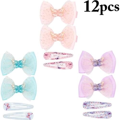12Pcs/Set Snap Hair Clips Creative Butterfly Decor Cute Bow Hair Clip Snap Hair Barrette For Girls Women Hair Accessories