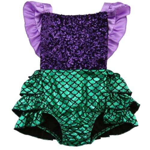 2018 Mermaid Sequin Romper Summer Child Girl Jumpsuit Green Mermaid Girls Rompers Newborn Clothes Outfits Sunsuit 0-24M