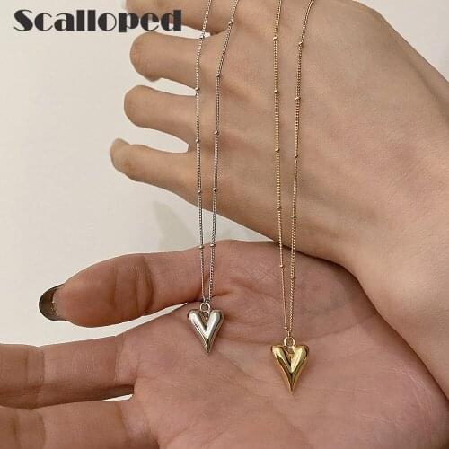 SCALLOPED Fashion Stainless Steel Love Heart Pendants Necklaces Vintage High Quality Titanium Steel Women Brand Chocker Fine Jew