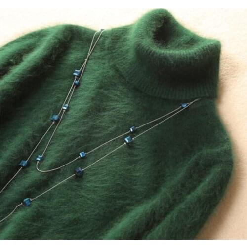 ATTYYWS Winter Women Sweater Solid Color Mink Cashmere Turtleneck Knitted Pullovers Slim Soft Warm Female Long Sleeve Sweater