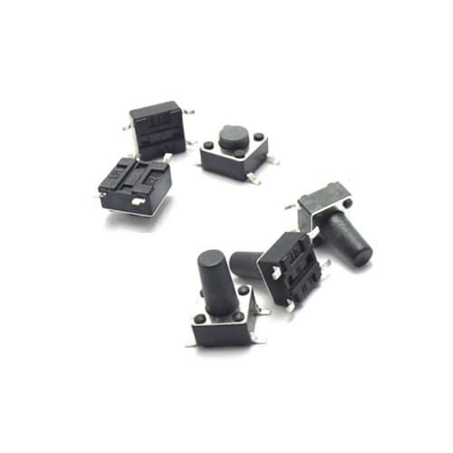 100Pcs SMD 6*6*10.5/11/11.5/12/12.5/13/13.5/14/14.5/15/15.5/16/16.5/17/17.5/18/18.5/19/19.5/20mm Black Micro Tactile Tact Switch