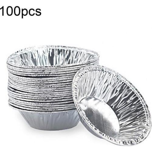 100Pcs Egg Flan Mould Round Disposable Durable Pewter Dessert Cupcake Baking Cups for DIY Fondant Cake Decorating Tools 2021