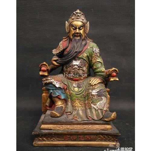 11'' bronze copper gild gold carved Painting dragon Guan Gong GuanYu statue