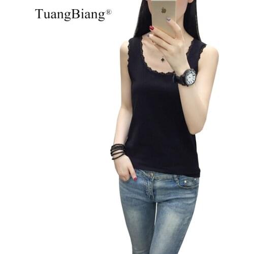 2020 Summer Lace Women sleeveless T Shirts Ladies Autumn O-Neck Slim T-shirt Female White Black Sexy Vest Solid color Lace Top