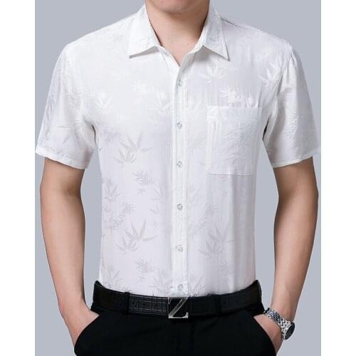 2020 New Summer 100% Silk Dress Men White Short Sleeve Shirt Shirt Formal Shirts for Men High Quality Gentlemen Camisas KJ1951