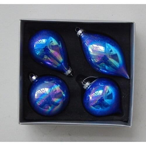 4pcs/pack Pearl Lustre Blue Series Four Different Shaped Glass Pendant Home Decoration Christmas Day Tree Hanger Globe Handmade