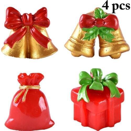 4Pcs/Set Christmas Miniature Ornament Lovely Gift Bag Gift Box Bell Shape Resin Ornament Photography Prop Home Decor Accessories