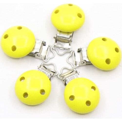 5pcs yellow Wooden Teether Dummy Clip (2.9*4.6 Cm) Diy Pacifier Holder Baby Nursing Accessories Can Chew Clips Baby Teether