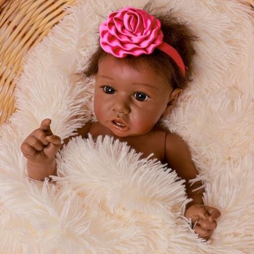 51CM Real Touch Full Body Silicone Black Skin With Teeth Reborn Todderl Girl Baby Doll Lifelike African American Baby Gift