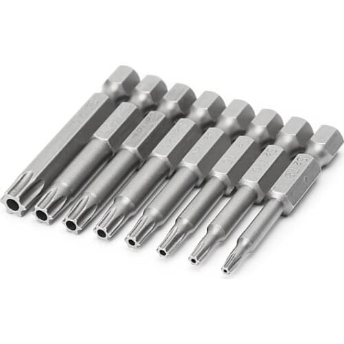 8 Pcs/Set 1/4 Inch 50mm T8-T40 Magnetic Torx Electric Screwdriver Bits Kit