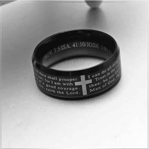 Big black rings mens stainless steel Christian Cross verse rings charm black gold rings on phalanx gifts for women Accessories