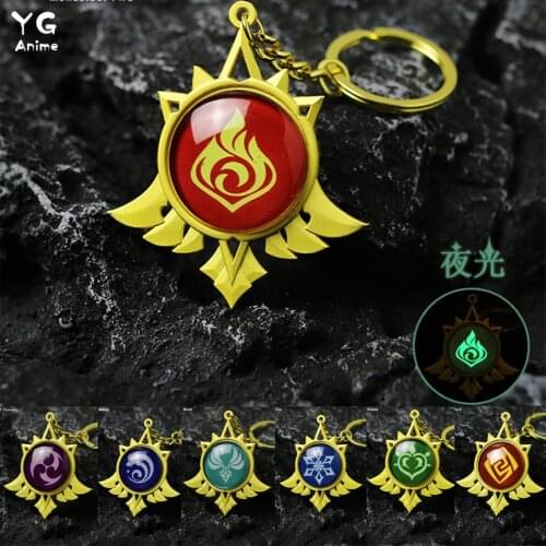 Anime Genshin Impact Keychain Element Vision Gods Eye Mondstadt Liyue Harbor Accessories Pendant Key Chain for Girl Gifts Gem