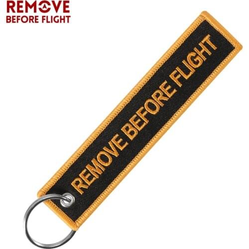 Keychain for Cars and Motorcycles Embroidery REMOVE BEFORE FLIGHT Black Gold Key Chain Key Safety Tag Fashion Jewelry Keychains