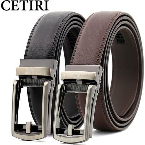 CETIRI 3.1cm Mens Genuine Leather Ratchet Dress Belt with Open Linxx Leather Buckle Black Brown High Quality Casual Jeans Belt