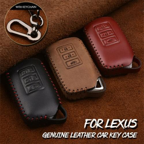 Genuine Leather Car Cover Key Fob Shell Case Keyring For Lexus IS RX ES NX LS SC RC GS RX