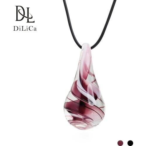 DiLiCa Ethnic Pendant Necklaces for Women Glass Spiral Flower Necklaces & Pendants Female Flat Drop Rope Chain Necklace