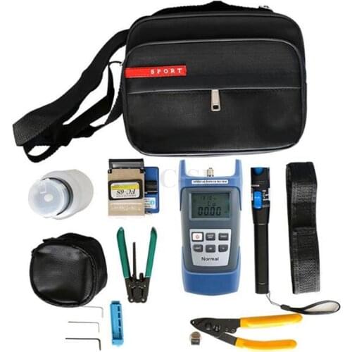 FTTH Fiber Cold Connection Tool Kit with FC-6S Fiber Cleaver Aluminum 5KM Visual Fault Locator Cable Tester Stripping Tool