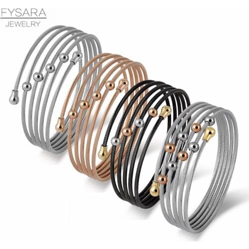 FYSARA Simple Bead Multi-layer Twist Cable Wire Bangles & Bracelets For Women Jewelry Stainless Steel Charm Cuff Bracelets