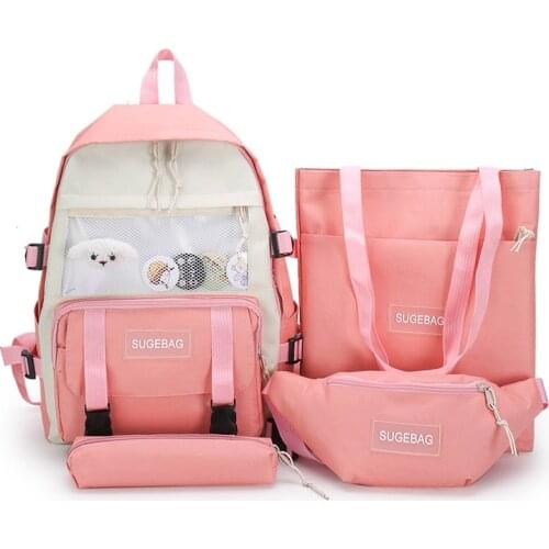 2021 4Pcs/set Canvas Backpack Purse for Women School Bags Teenage Girls Bookbags Students Travel Backpacks Female Rucksack