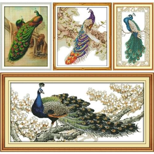 Joy Sunday Cross Stitch Embroidery Peacock Animal Cotton Thread Painting DIY Needlework Kit 11CT 14CT Winter Home Decoration Set