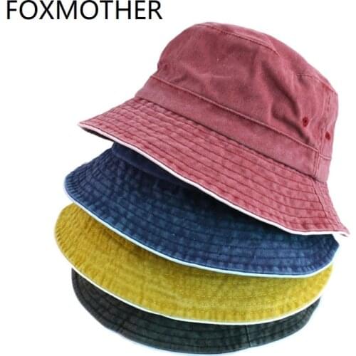 FOXMOTHER New Army Green Solid Boonie Caps Sun Protection Hiking Fishing Hats Wash Denim Bucket Hat Men Outdoor Casquette