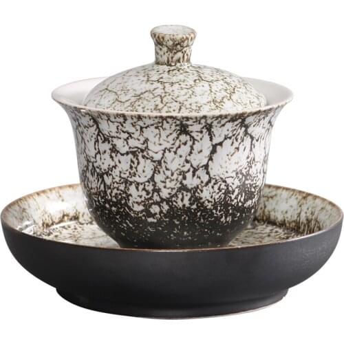 Ceramic Kiln Gaiwan Green Tea Bowl Hand Made Ceramic White Tea Tureen Tea Ceremony Decorations