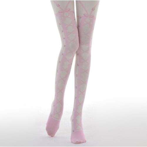 Two-element printed pantyhose suspenders pink sweet patterned pantyhose Lolita Pantyhose