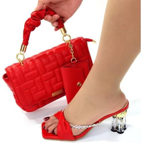Doershow Italian Shoe and Bag Set New 2021 Women Shoes and Bag Set In Italy red Color Italian Shoes with Matching Bag HKJ1-35