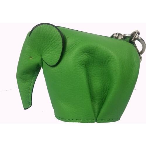 Genuine Leather Handmade Green Elephant Coin Purse Customized Animal Cute Girls Mini Women Shaped Bag Wallet Name Logo Monogr