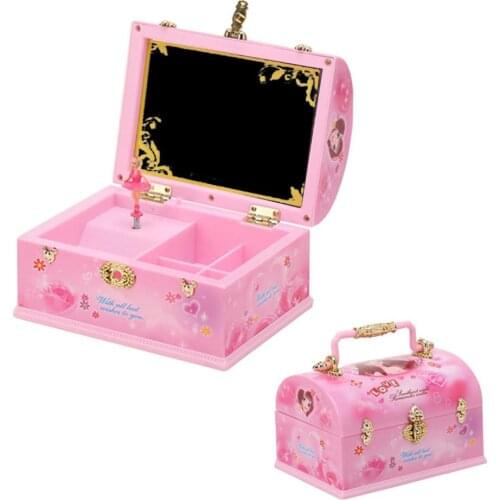 Creative Peach Heart Makeup Mirror Music Box Rotating Dancing Ballet Girl Music Box Childrens Girlfriend Birthday Gift