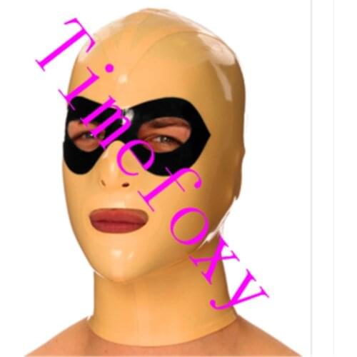 Skin color Latex Hood Mask with black eyes Handmade Rubber Hood with Tube Hair for Party