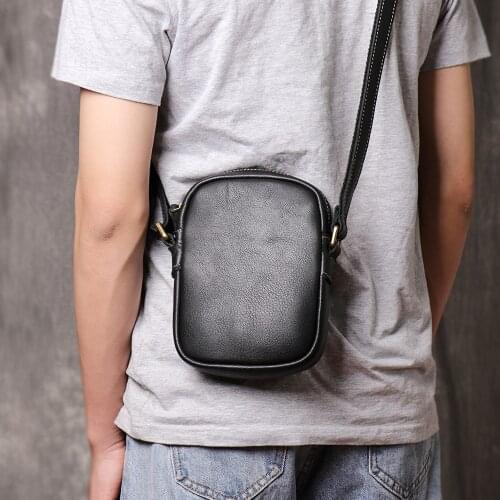 Japan Style Small Shoulder Bag For Men Genuine Leather Crossbody Messenger Brown/Black Mini Square Bag Sling For Youth